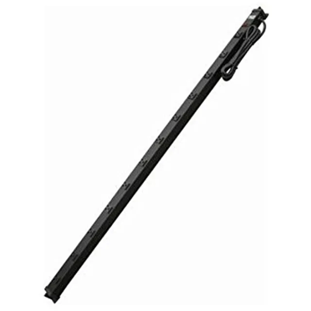 Black metal workshop power strip, 12 wide-spaced outlets, 6ft cord, lighted breaker switch