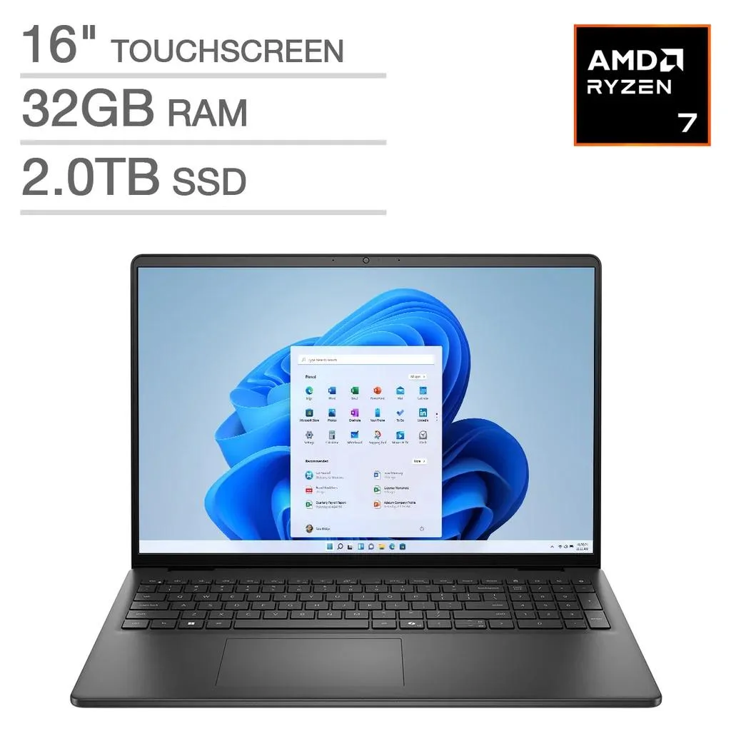 Silver 16-inch laptop with touchscreen display and backlit keyboard