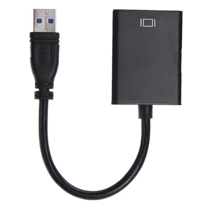 Black USB 3.0 to HDMI adapter cable about 20 cm long with metal finish