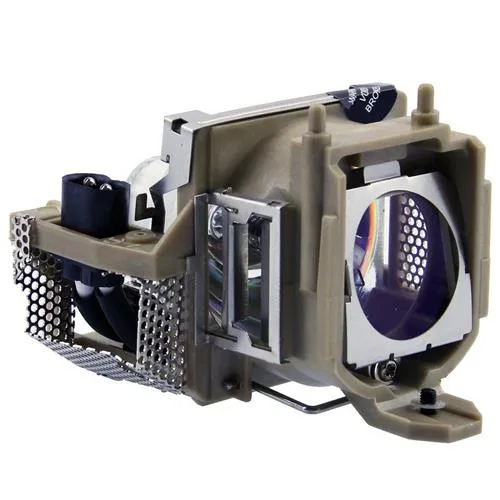 A rectangular projector lamp module with a silver metal housing and a clear glass bulb visible inside