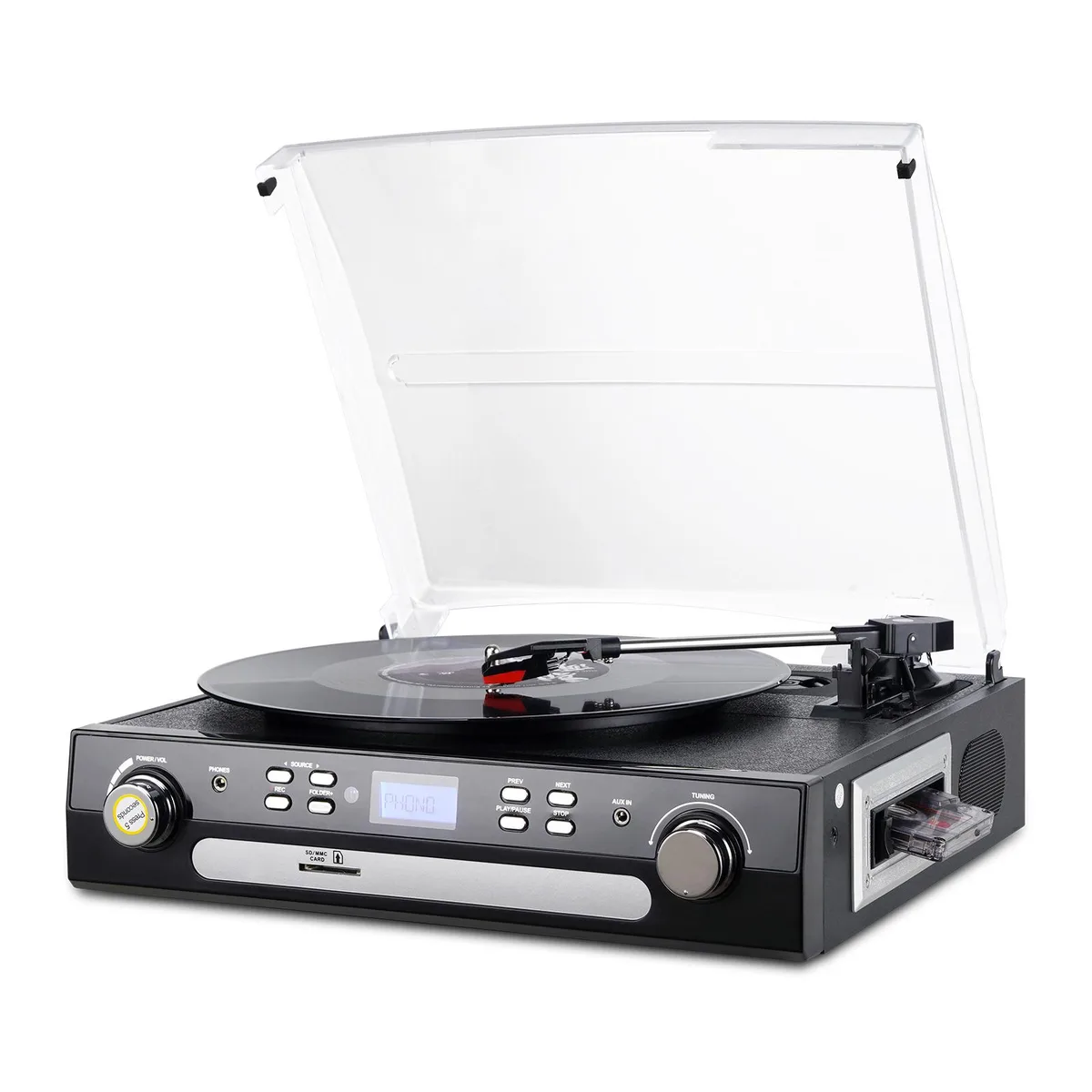 DigitNow! DigitNow! M36 Turntable Blue Bluetooth Cassette AM/FM 33 45 78 RPM 3.5mm Jack — product photo