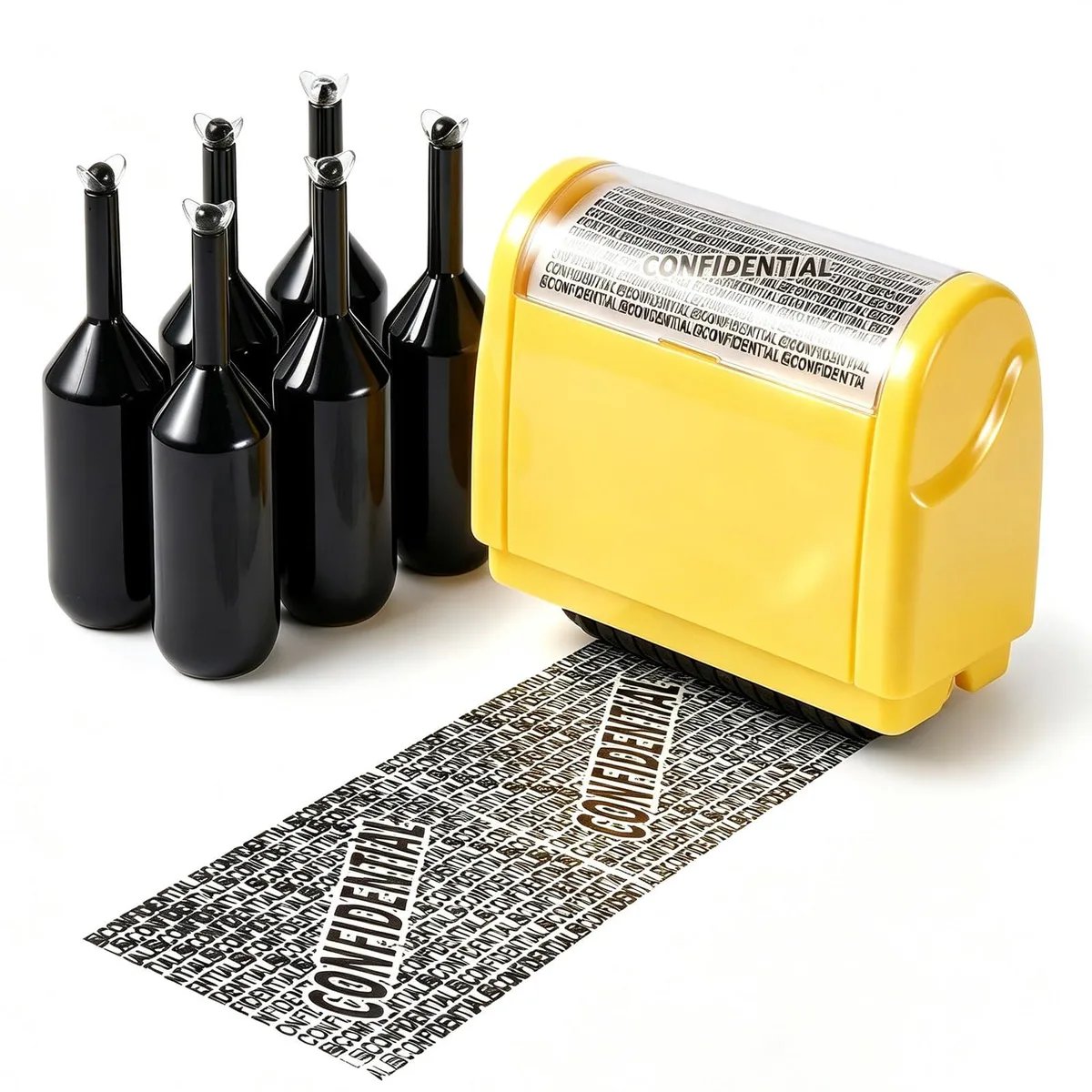  Boderrio Roller Stamps 2440 Yellow 1.5in Wide Roller Stamp + 6 Refill Ink Bottles — product photo