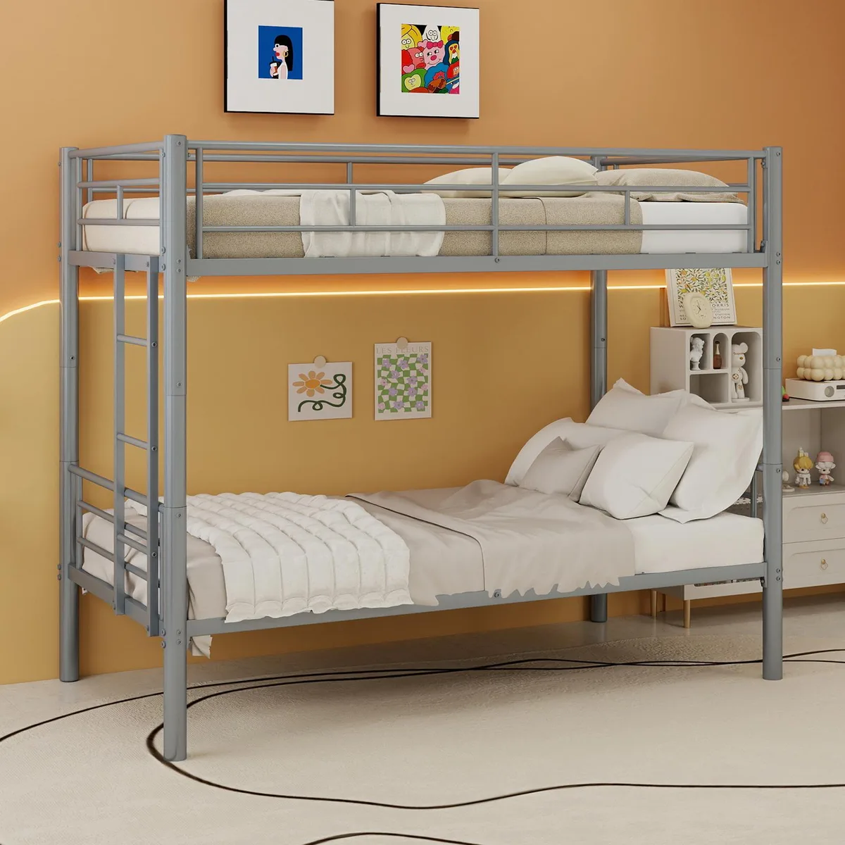 tuphen tuphen Twin Over Twin Metal Bunk Bed Silver 77" L x 40.3" W x 61.4" H 350lbs — product photo