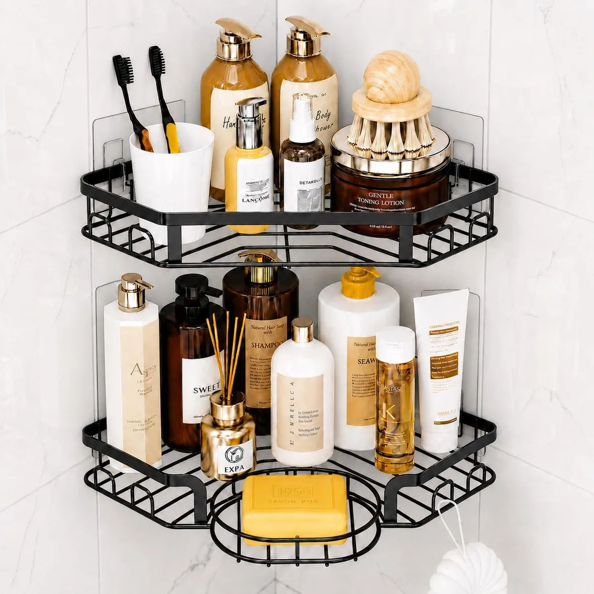  Corner Shower Caddy 3-in-1 Black 40lb 90° — product photo