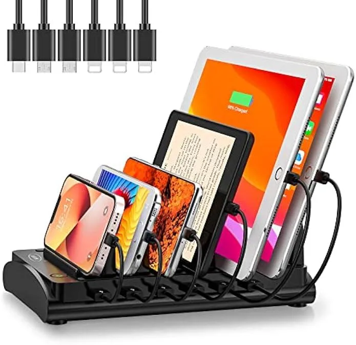 TAURKENAM TAURKENAM 60W 6 Port Charger Station with 6 Mixed Short Cables — product photo