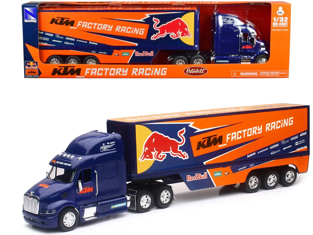 New Ray Toys New Ray Toys Peterbilt 387 Truck Dark Blue Red Bull KTM 1/32 Diecast — product photo