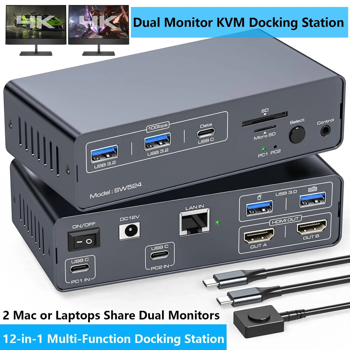 IHDAPP IHDAPP SW524KVM KVM Switch 2×2 4K@60Hz 12-in-1 — product photo