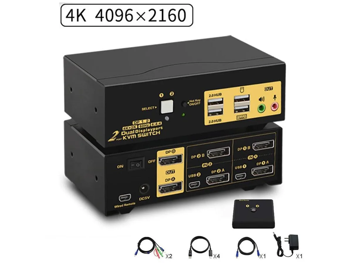BUCIER BUCIER 2-Port Dual Monitor DP KVM Switch 4096x2160@60Hz 4:4:4 — product photo