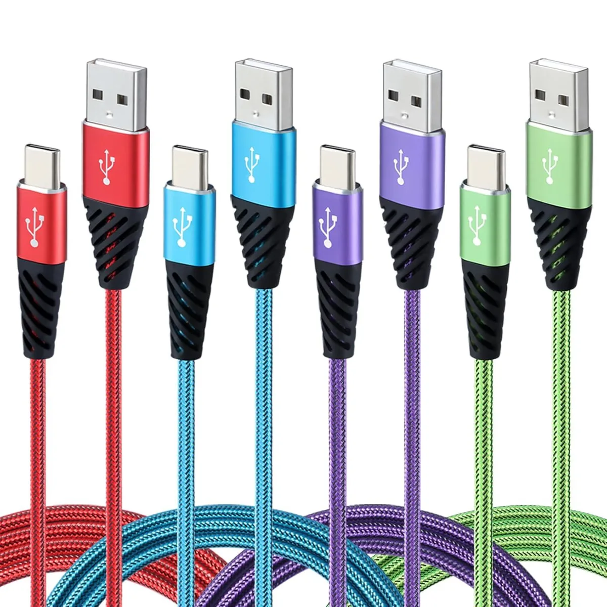 Choseal Choseal USB A to USB C cable 10 ft 4-pack nylon braided multi-coloured 23AWG 56kΩ 2.4A 480 Mbps — product photo