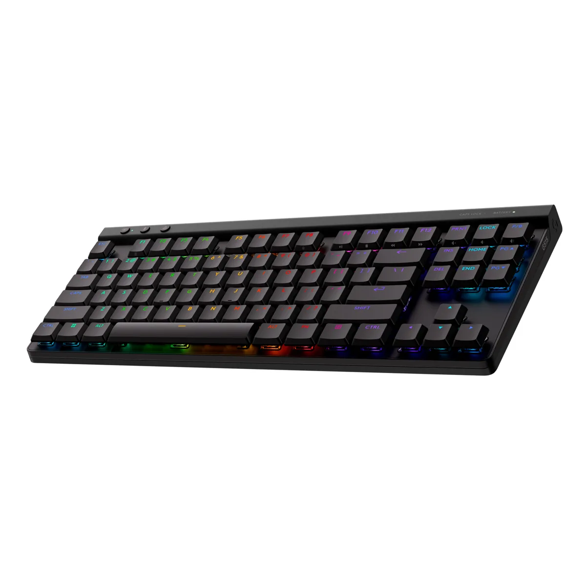 Black low-profile tenkeyless mechanical keyboard with PBT keycaps and RGB backlighting