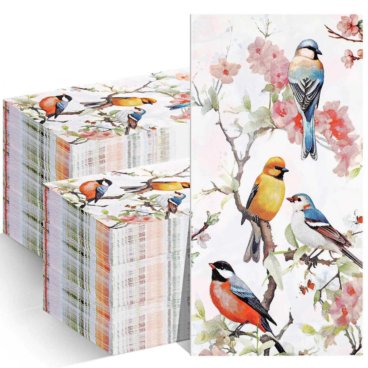 Stack of 200 folded white floral napkins in rectangular pack