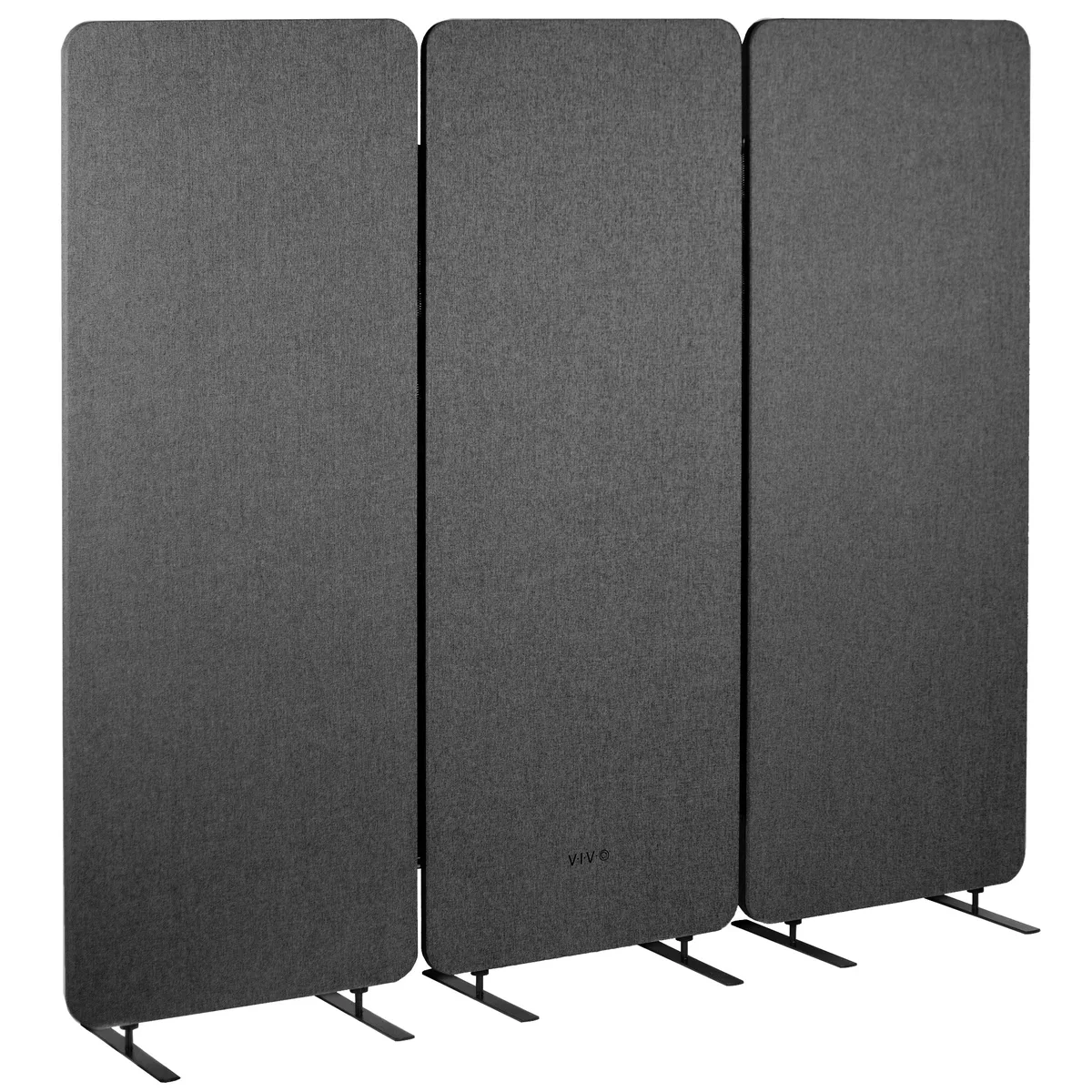 Three dark gray fabric panels on feet, zippered together, 66 inches high