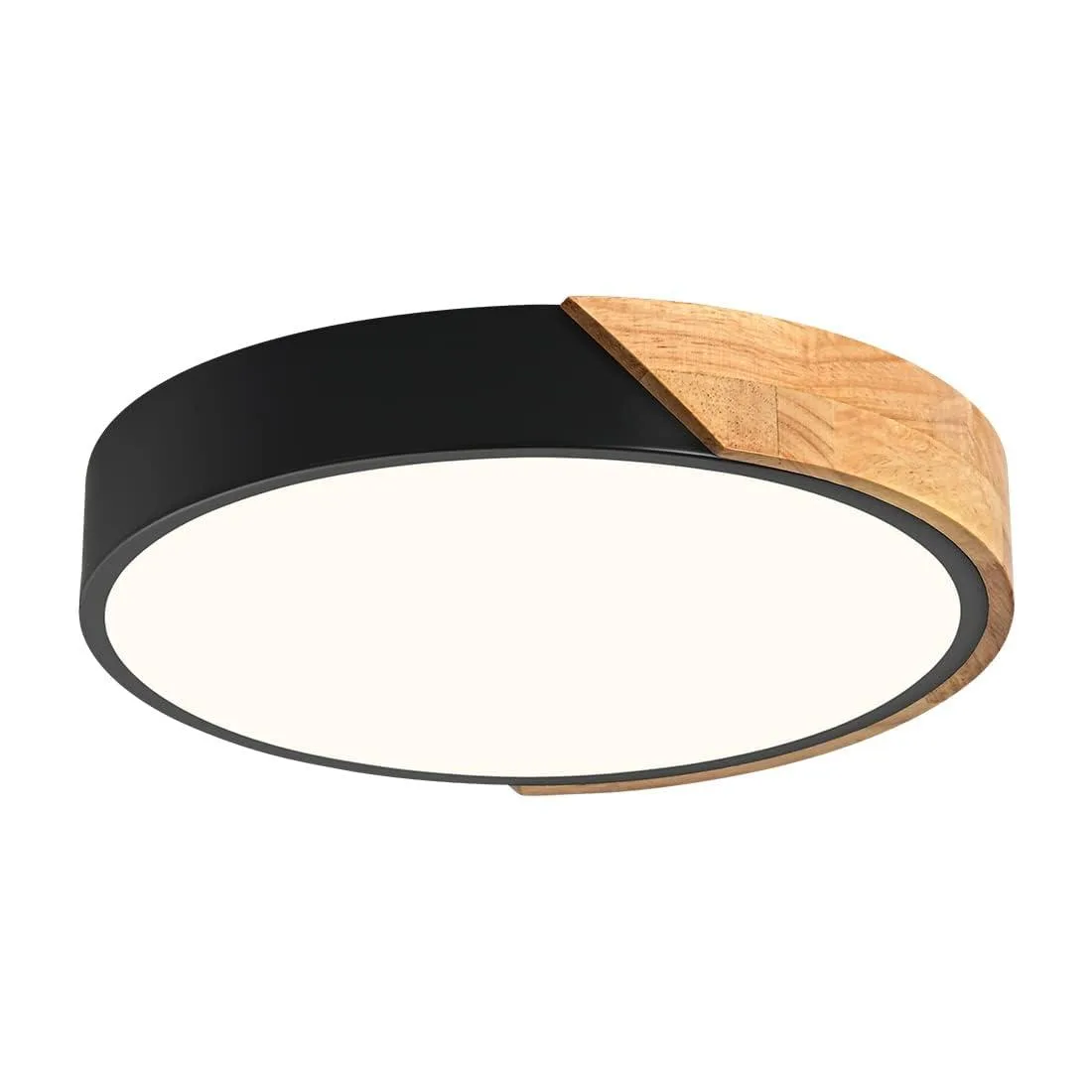White flush-mount LED ceiling light, 11.8 inch wood and acrylic disc