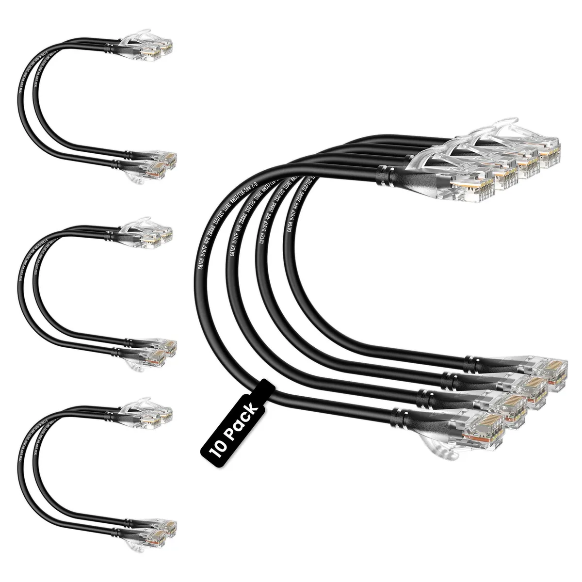  CableGeeker Cat6A Ethernet Cable 10-Pack 1FT Black 28AWG 550MHz 3.8mm — product photo