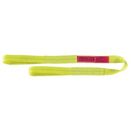 Yellow polyester web sling with flat eye ends, 3 foot length, 2 inch width, two ply construction