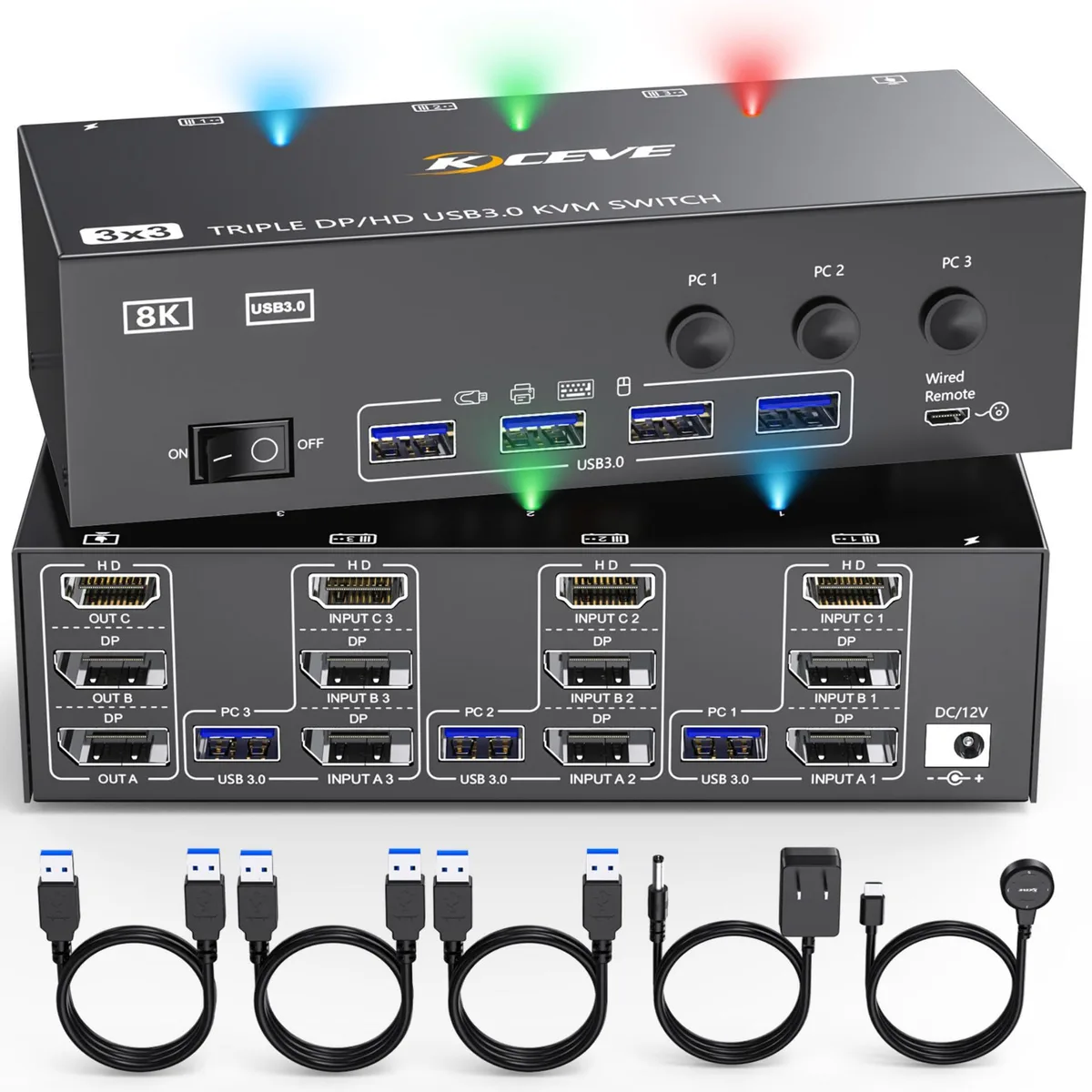 Vszerda Vszerda NA-303DH KVM Switch 3 Monitors 3 Computers 4K 144Hz 8K 30Hz — product photo