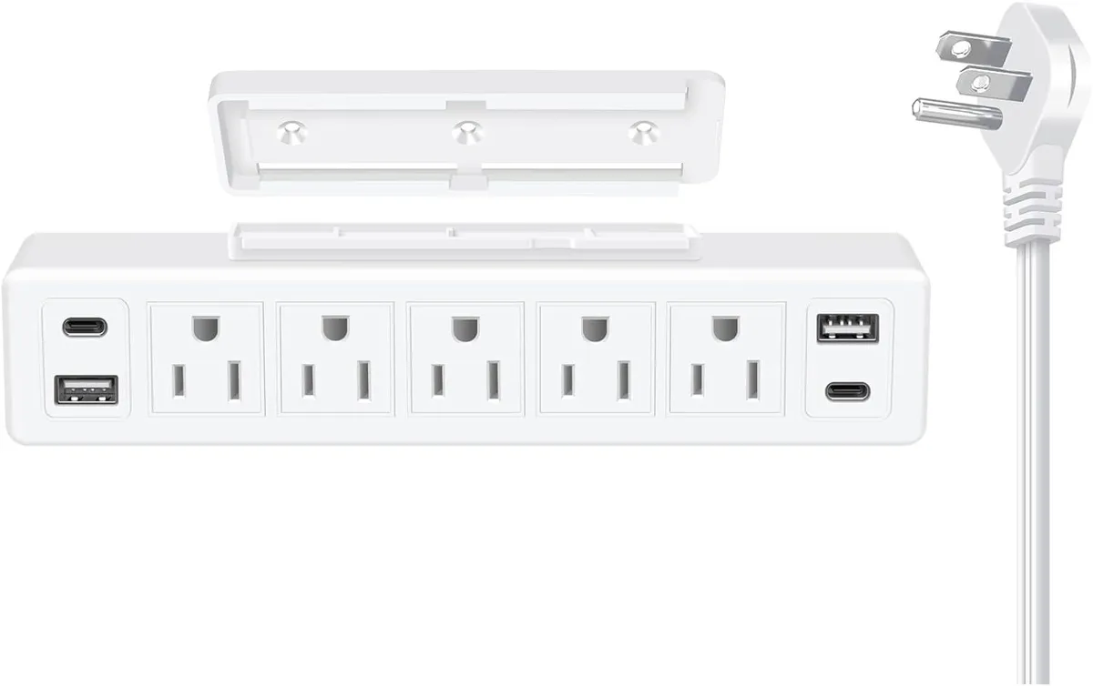 BFKK BFKK 9-in-1 Power Strip 5 AC 2 USB-C 2 USB-A 1200J 6.56ft White — product photo