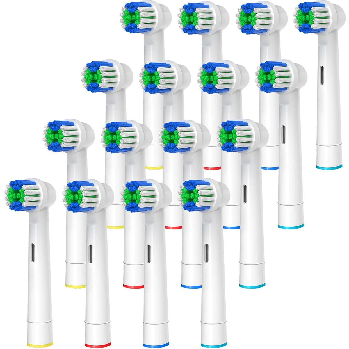 Sixteen white round brush heads in clear packaging