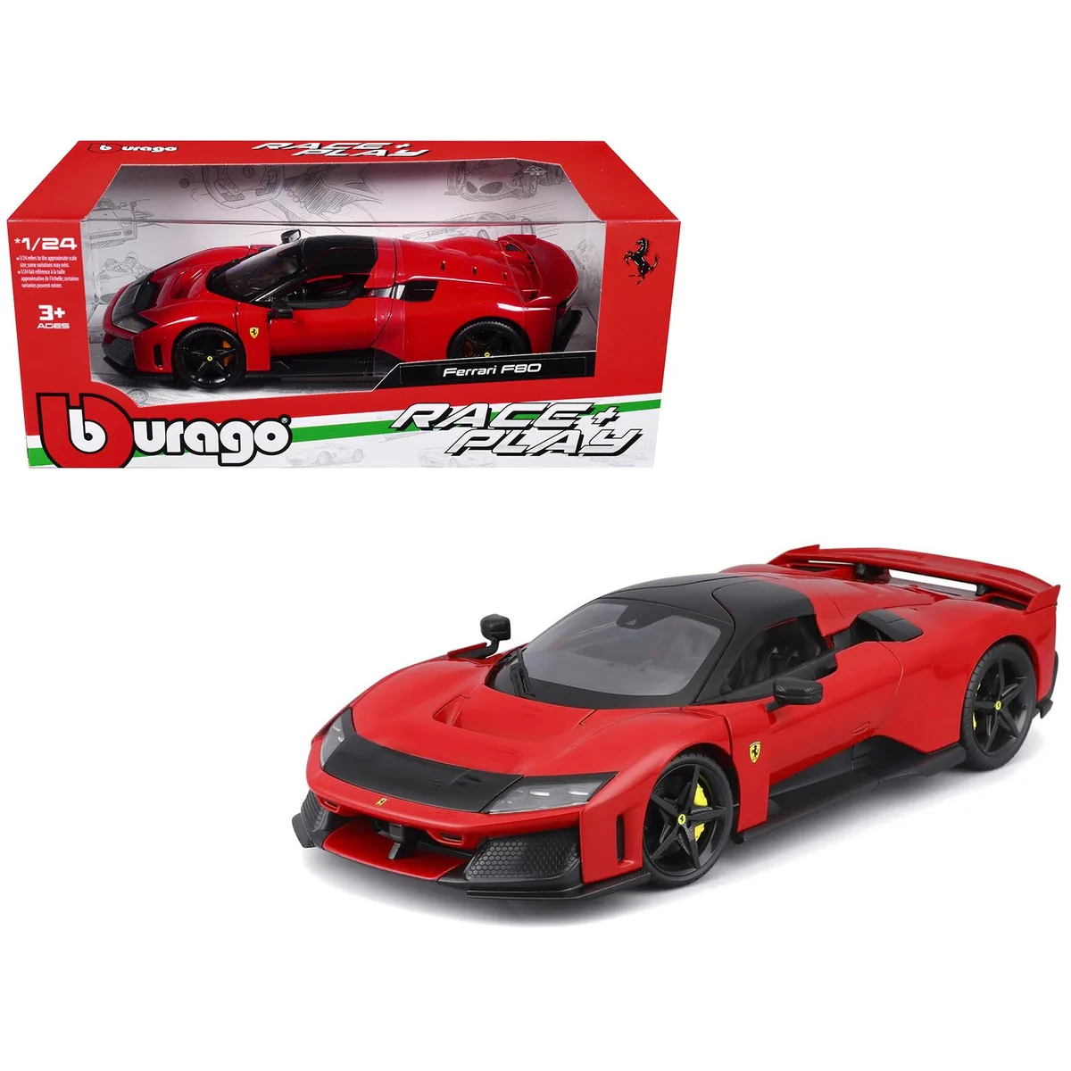 BBURAGO BBURAGO Ferrari F80 Red with Black Top Race + Play 1/24 Diecast Car — product photo