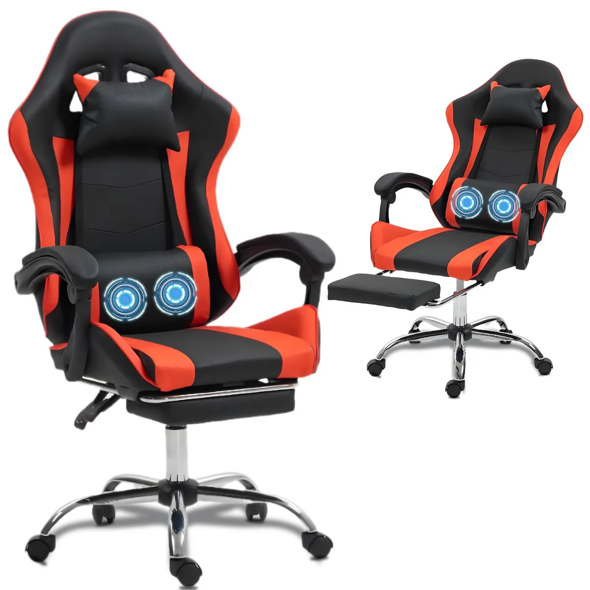 Fantasylab Fantasylab Gaming Chair Red Massage Lumbar Support 90-135° Recline 360° Swivel 330lbs — product photo