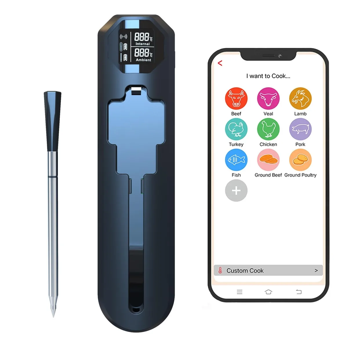  Smart Meat Thermometer Wireless Black 820ft 4.9in 716°F — product photo