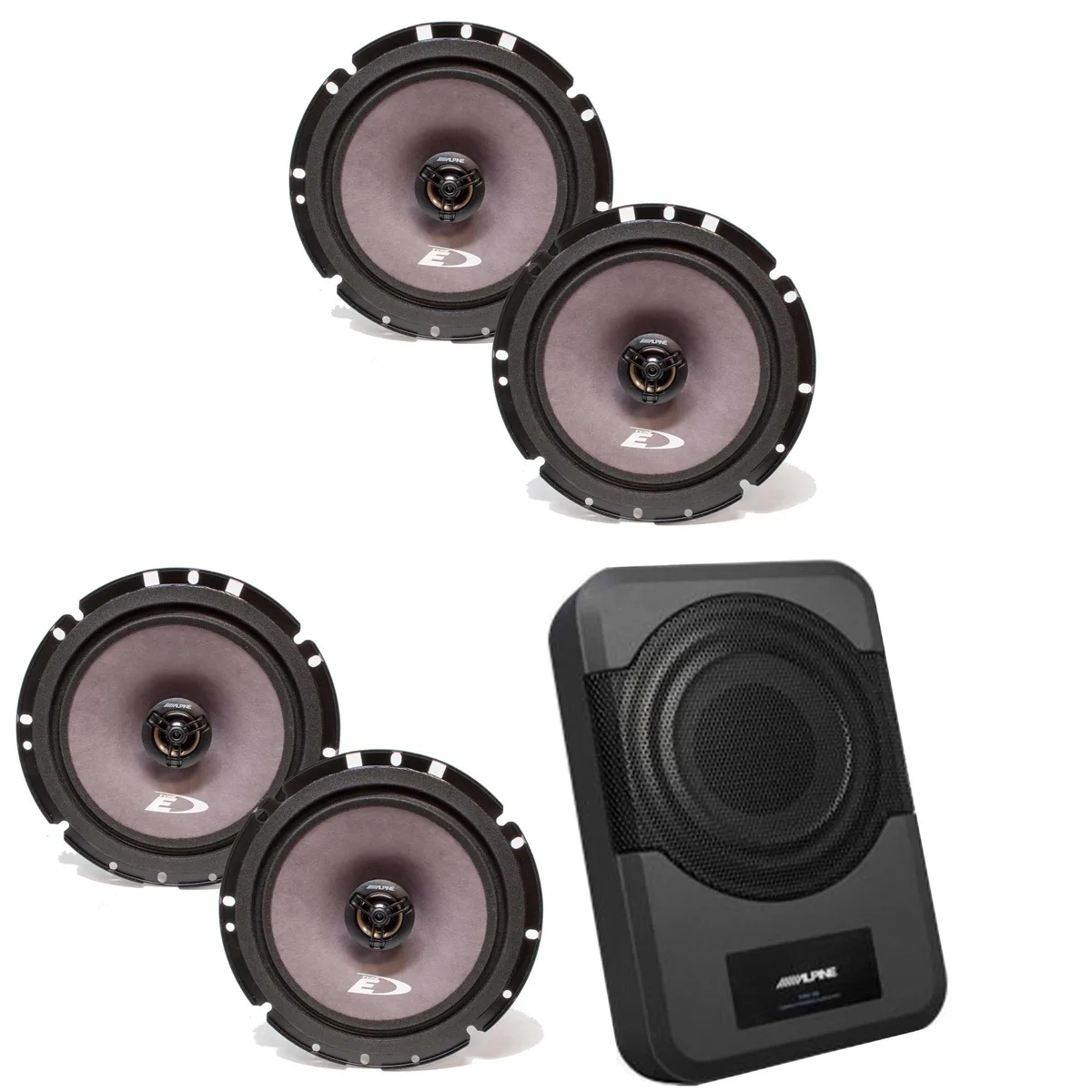 Alpine Alpine SXE-1726S coaxial speakers &amp; PWE-S8 powered subwoofer bundle — product photo