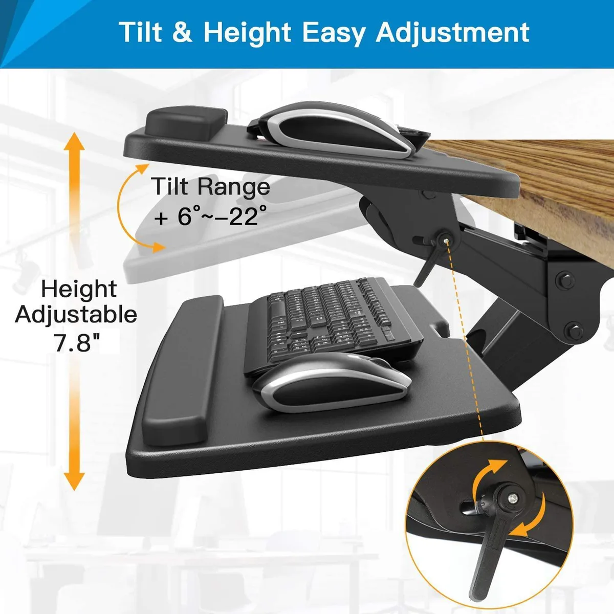 DIVI DIVI Keyboard Tray 25" x 9.8" 360° Swivel 7.8" Height Black — product photo
