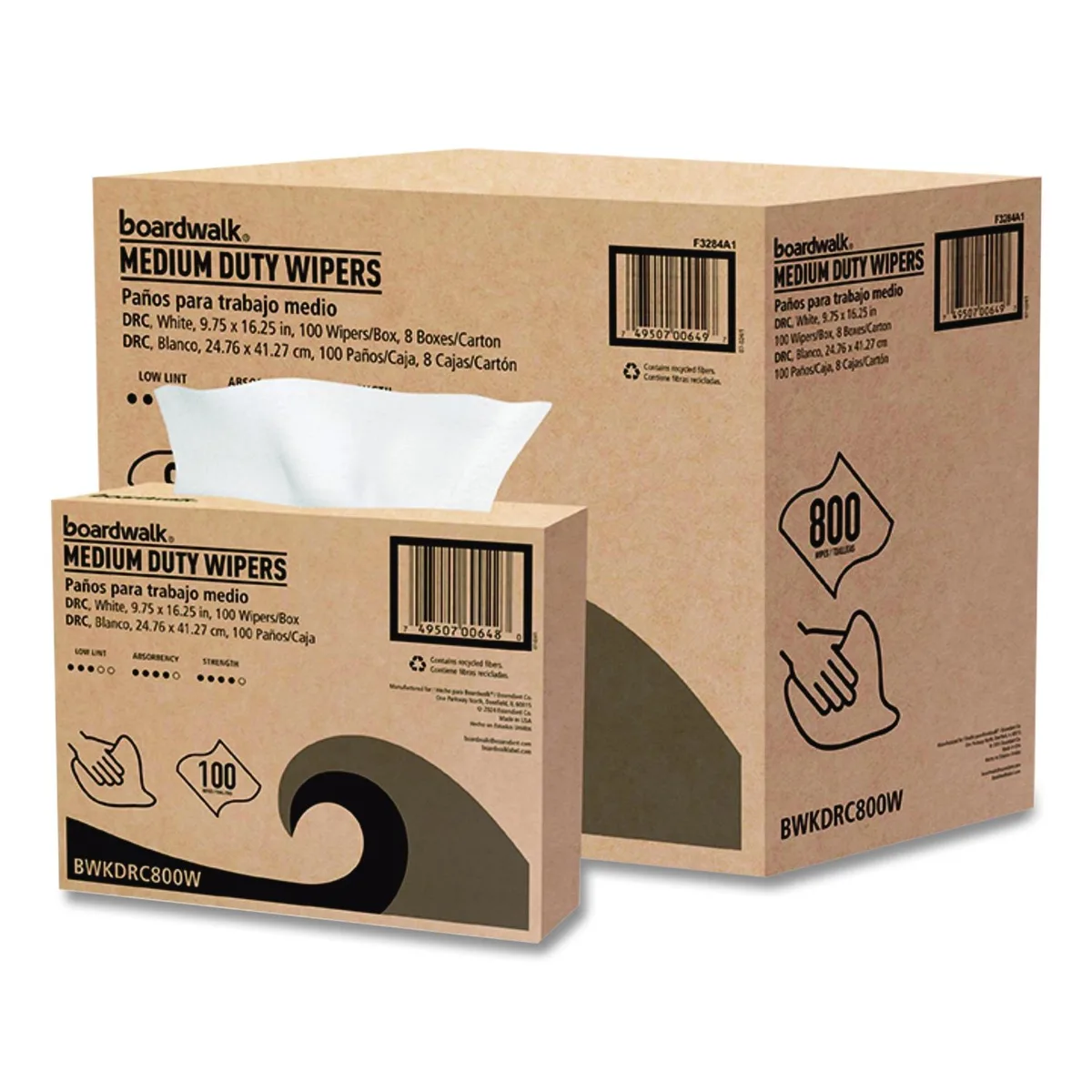 Boardwalk Boardwalk DRC Wipers 1-Ply 9.75 x 16.25 White 100/Box 3284 — product photo
