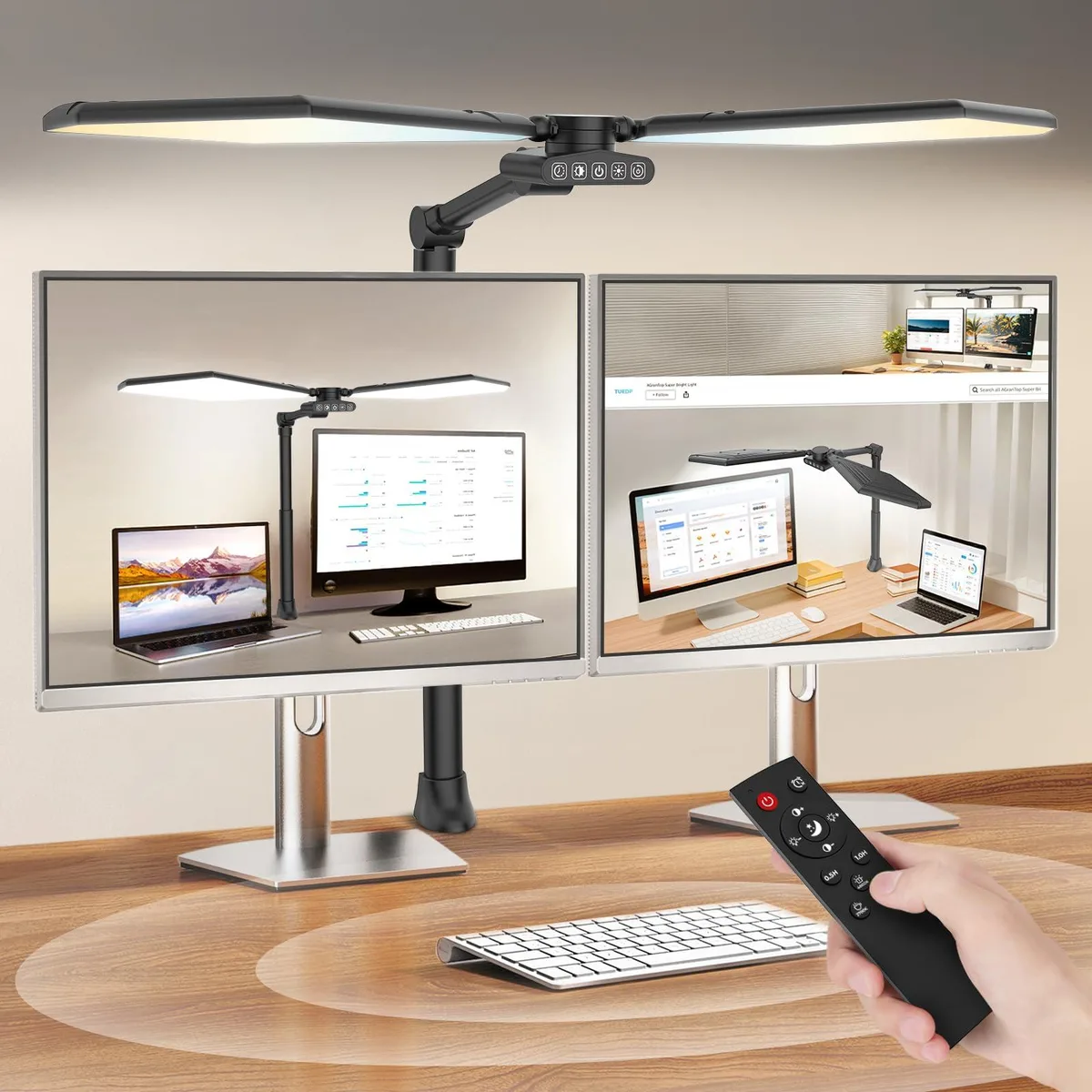 DNBeffulgent DNBeffulgent LG-30X 36W Dual-Head LED Desk Lamp with Clamp and Remote, Black — product photo
