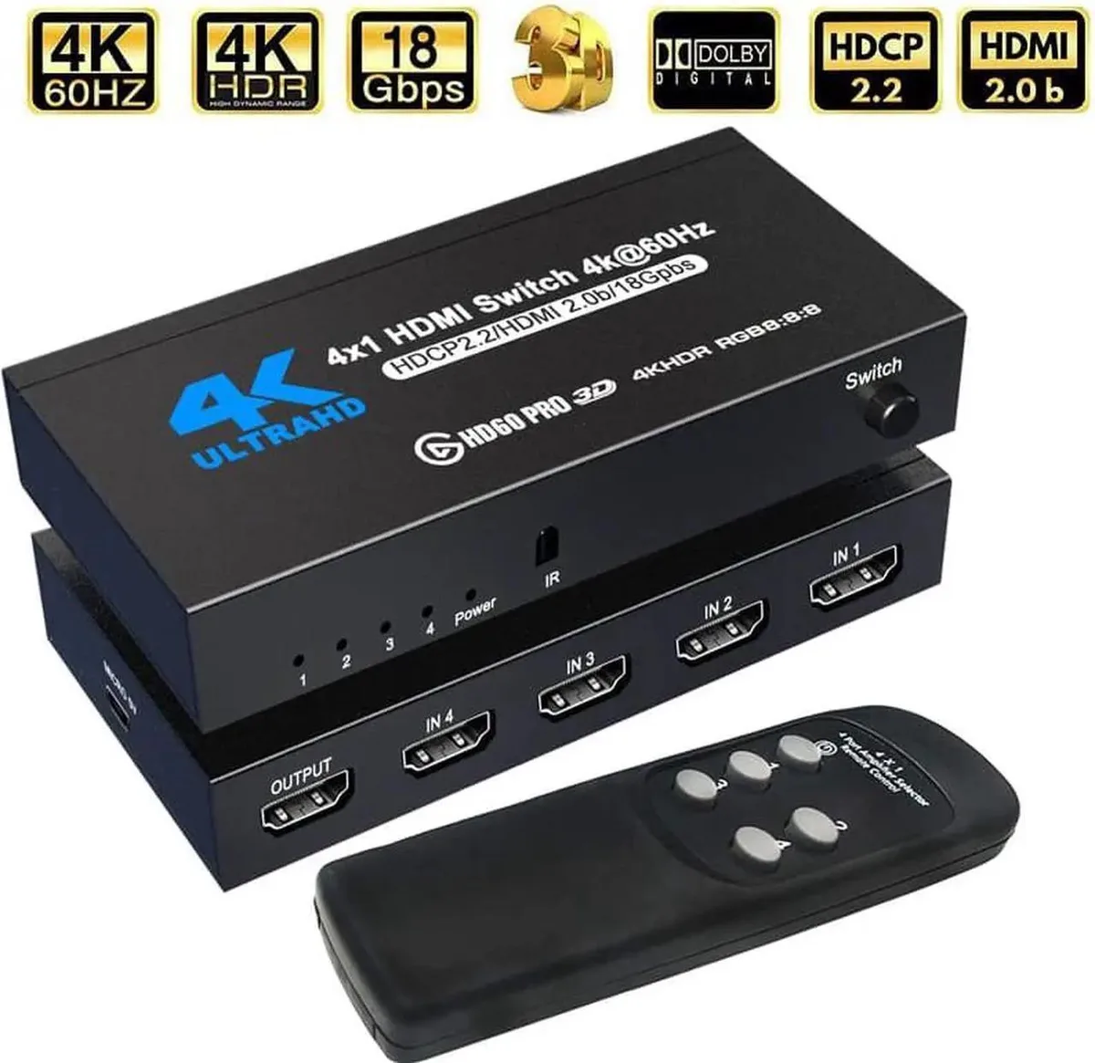 Vszerda Vszerda HDMI Switch 4×1 4K 60Hz IR Remote — product photo