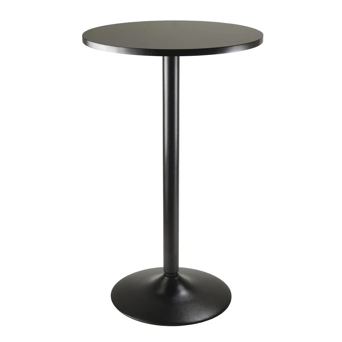 Black round pub table with 23.6 inch top and metal pedestal base