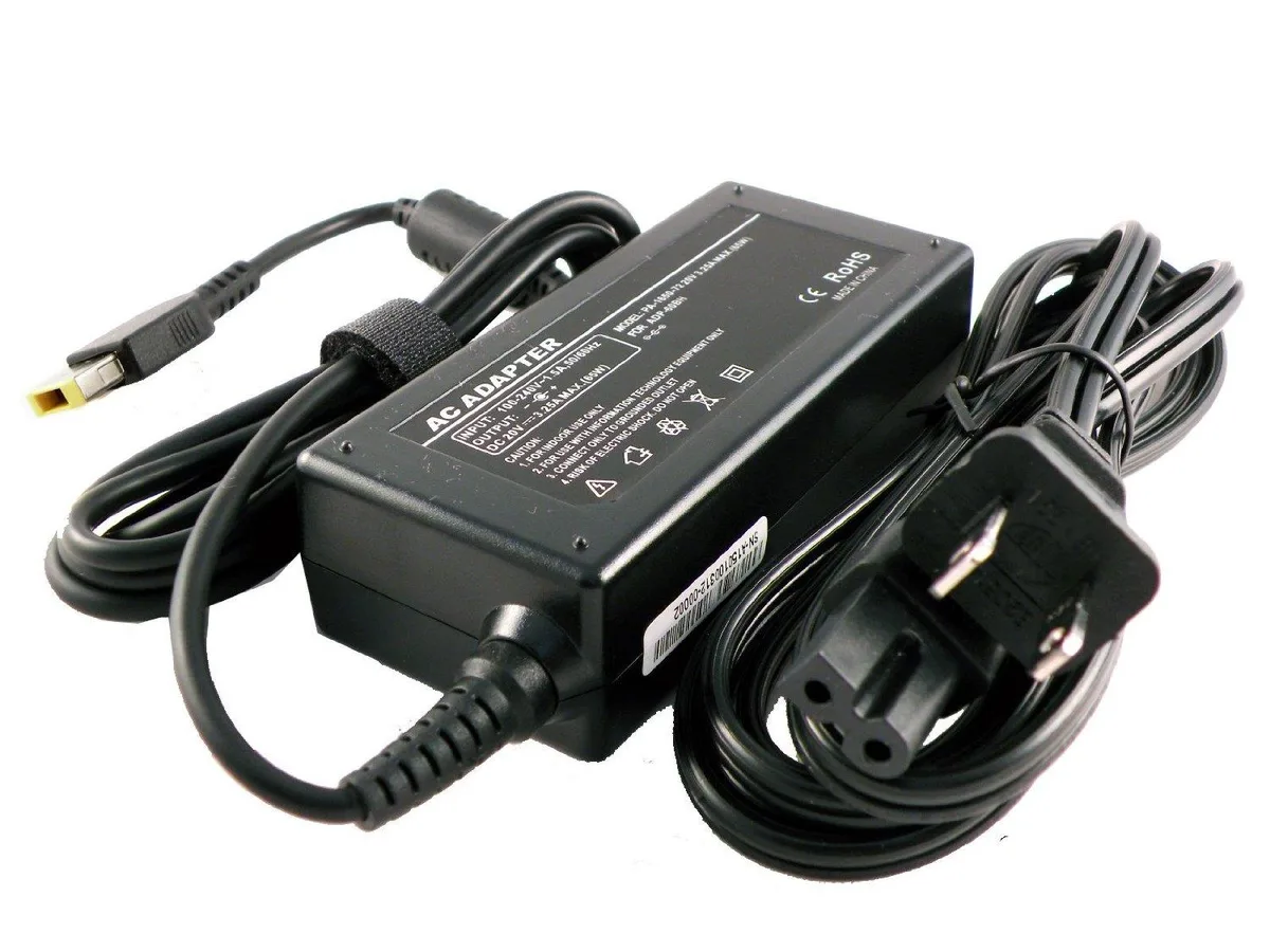 Black rectangular 65W AC adapter with two six-foot cords
