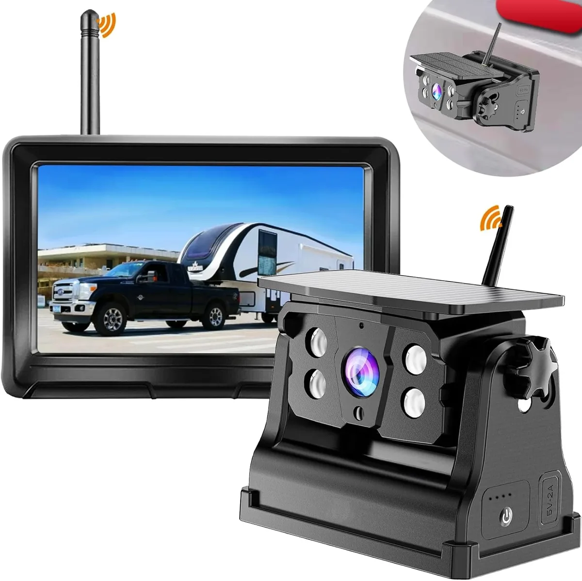 WUQ WUQ Wireless Backup Camera Solar Magnetic 5" 1080P 2-Split Monitor Car Electronics Accessory — product photo