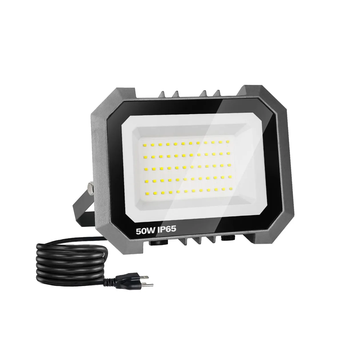 Rectangular aluminium floodlight with adjustable bracket and 5.9 ft power cord