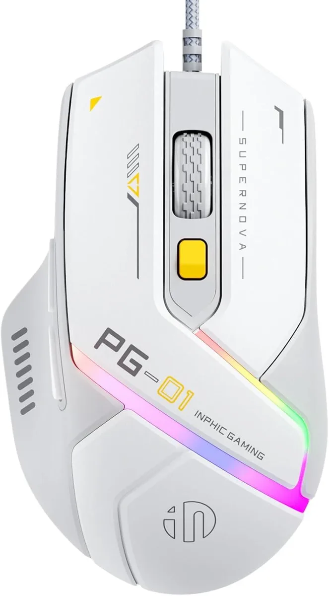 inphic inphic Wired Gaming Mouse 12800 DPI 6 Buttons RGB White Gray — product photo