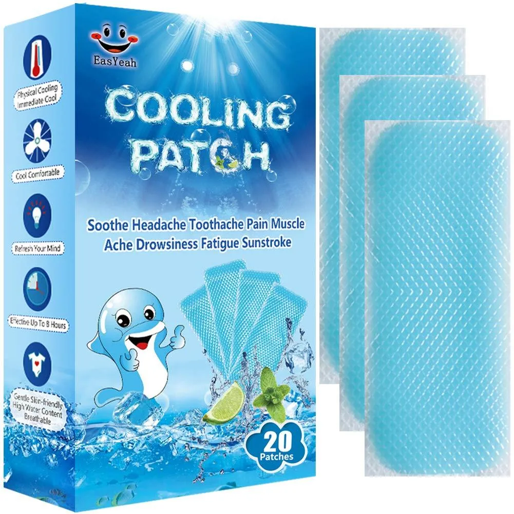 Box of 20 blue cooling gel patches in individual wrappers