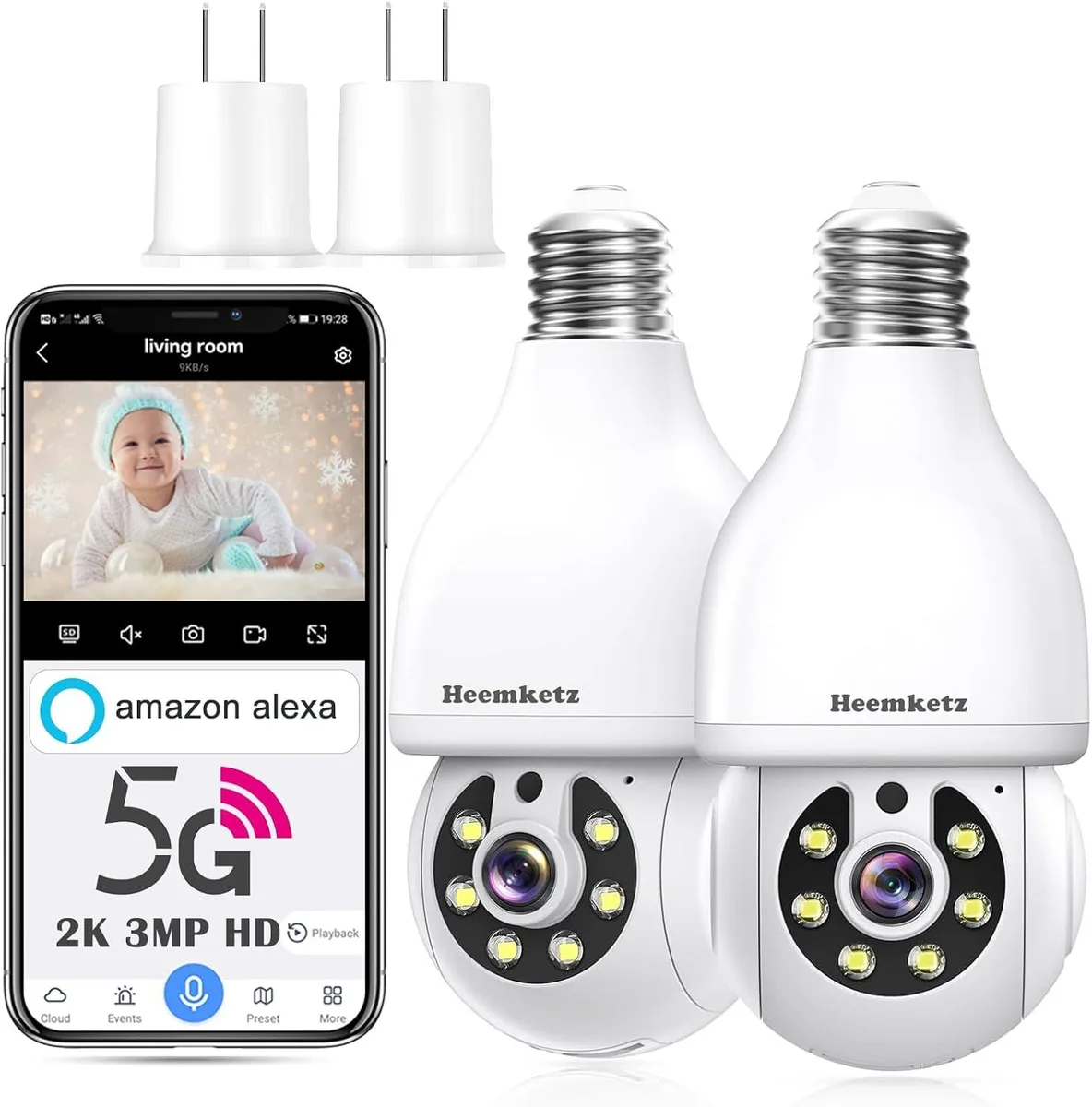 White light-bulb style camera with rounded lens housing and matte finish