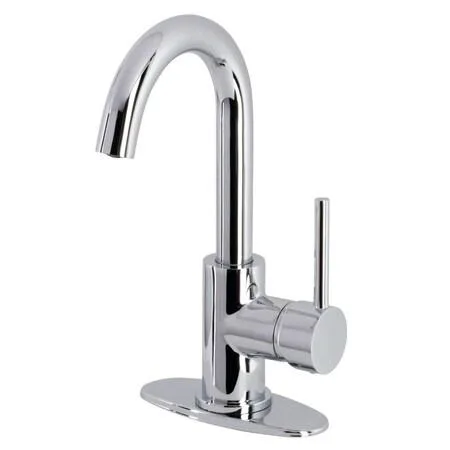Single-handle bar faucet in polished chrome with high arched spout