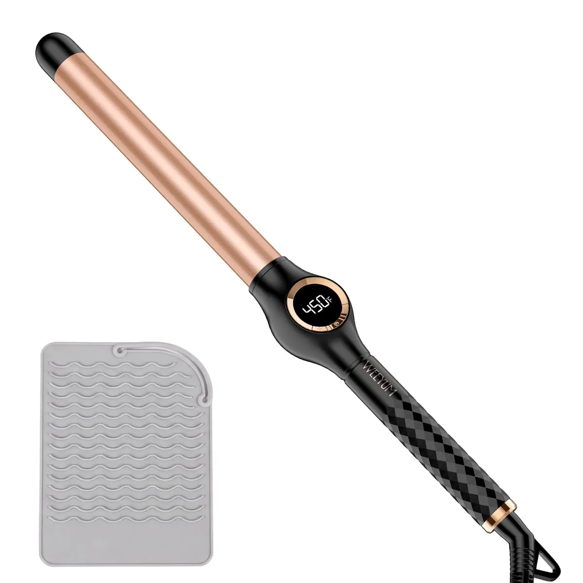 White 13.0 inch curling wand with 1 inch ceramic barrel, LCD display and swivel cord