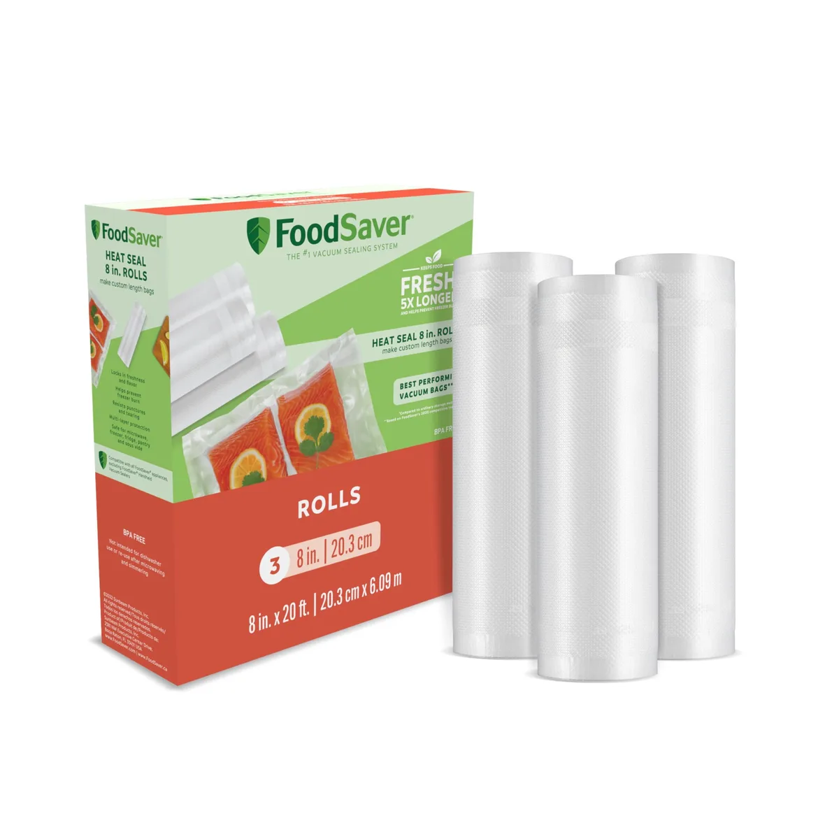  FoodSaver FSFSBF0534-000 Vacuum Seal Rolls 8in x 20ft 3-Pack — product photo