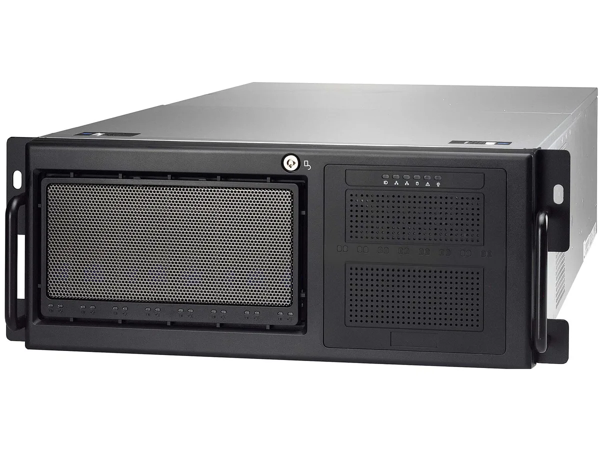 TYAN TYAN B7100F48BV10HR-N 4U rackmount barebone server, dual Xeon, 12 DIMM slots, 10×2.5" hot-swap bays — product photo