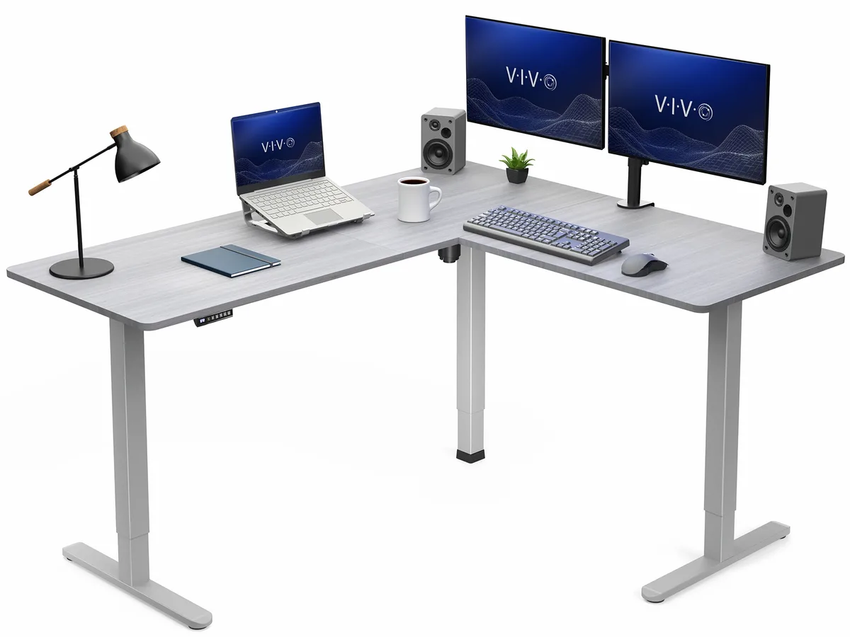 VIVO VIVO Gray Electric Corner Standing Desk 63 x 55 L-Shaped Workstation — product photo