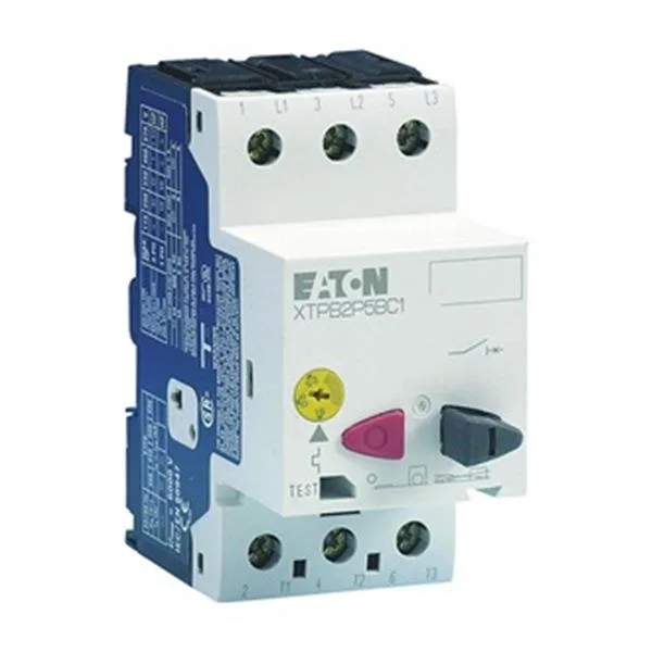 Transparent rectangular industrial motor protector with push button operator and terminal markings