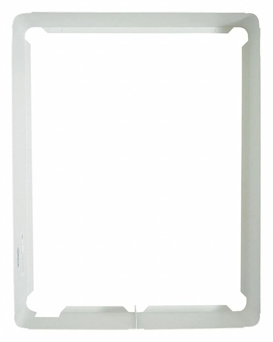 White steel HVAC surface mounting frame rectangular shape with rounded corners visible mounting holes matte finish