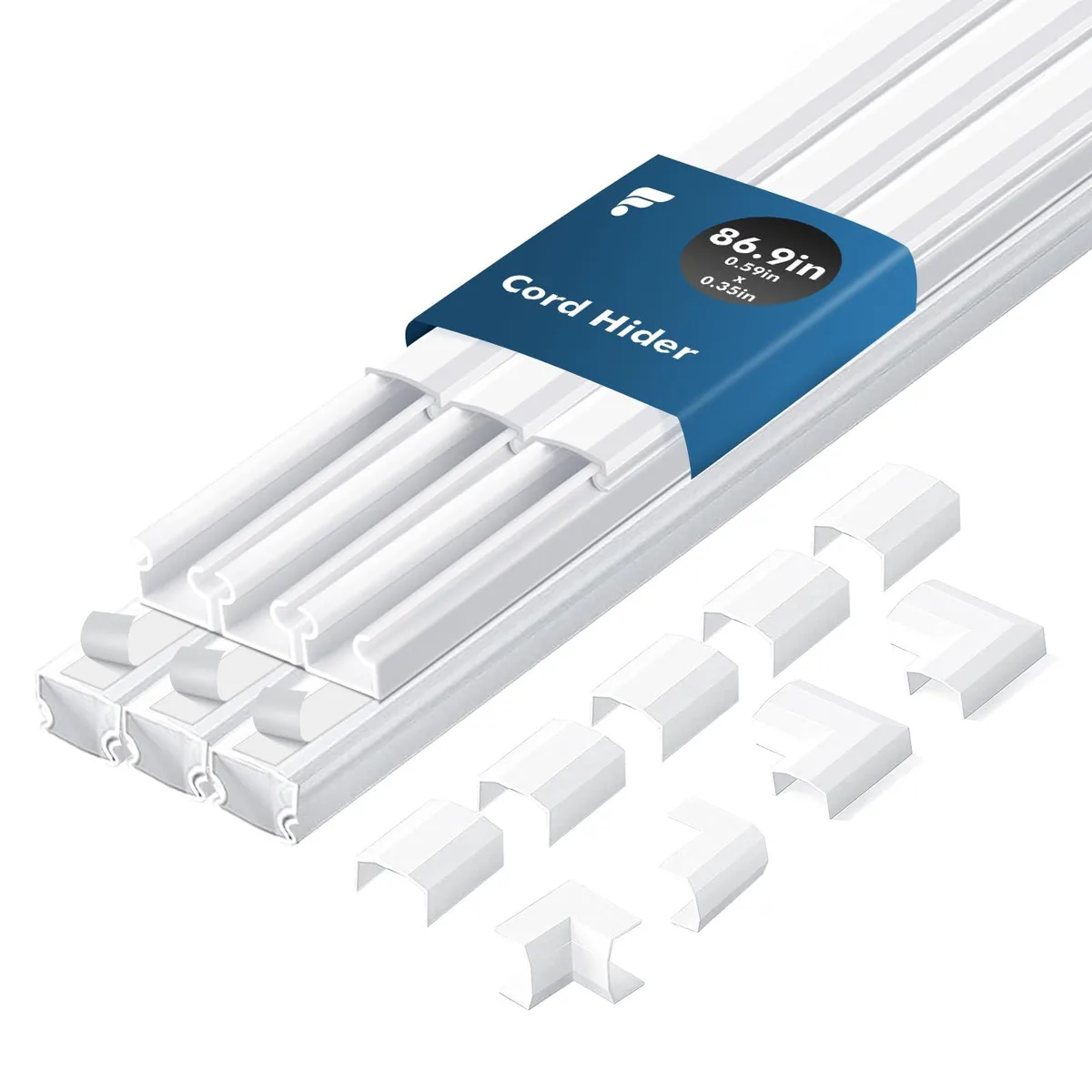 White self-adhesive PVC cable raceway kit, six 14.5in channels with connectors and elbows