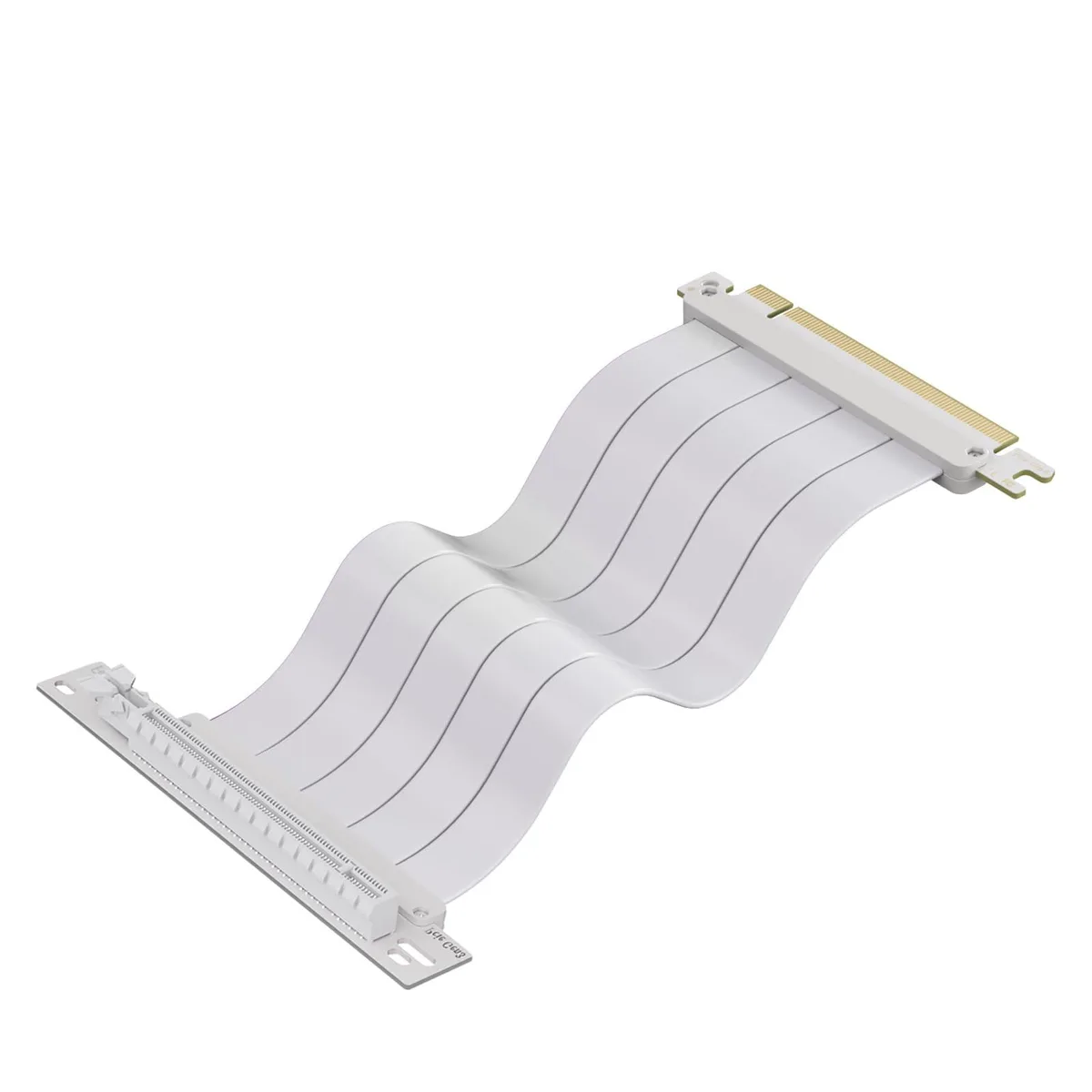 White PCIe 4.0 x16 riser cable, 25 cm, right-angle connector