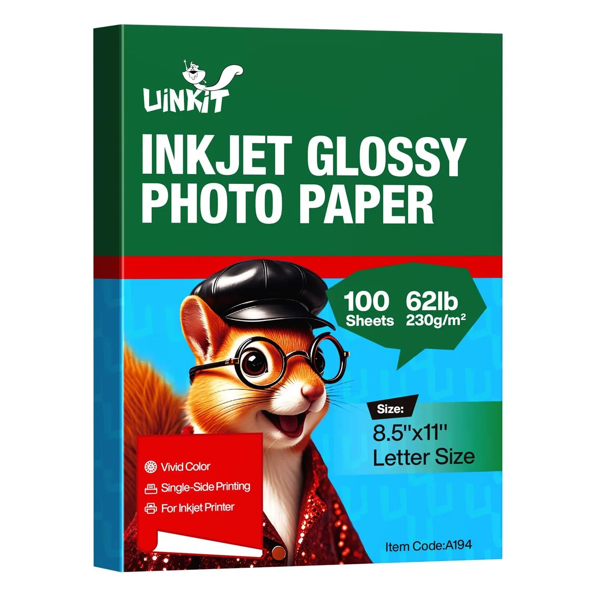  Uinkit Glossy Photo Paper 8.5x11 100 Sheets 62lb 230gsm 11.1mil — product photo