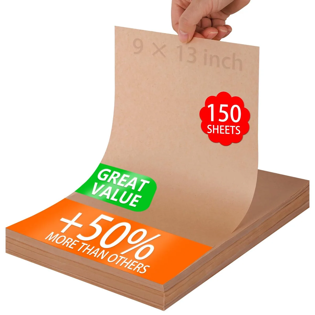 Stack of 150 unbleached parchment sheets 9 by 13 inches