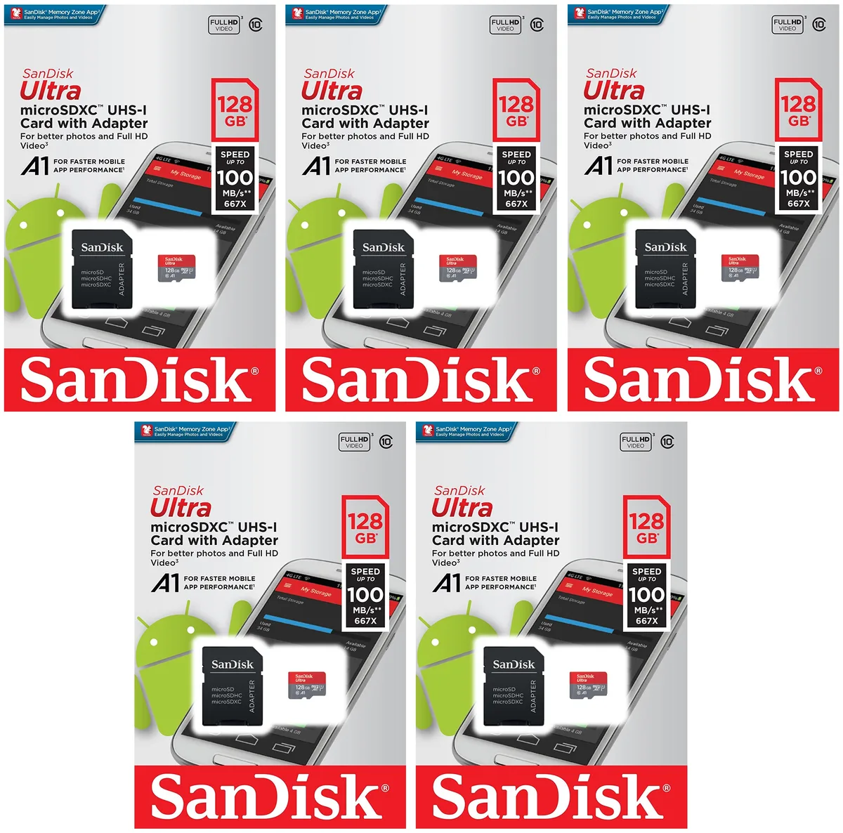 SanDisk SanDisk Ultra 128GB microSDXC Class 10 5-pack — product photo