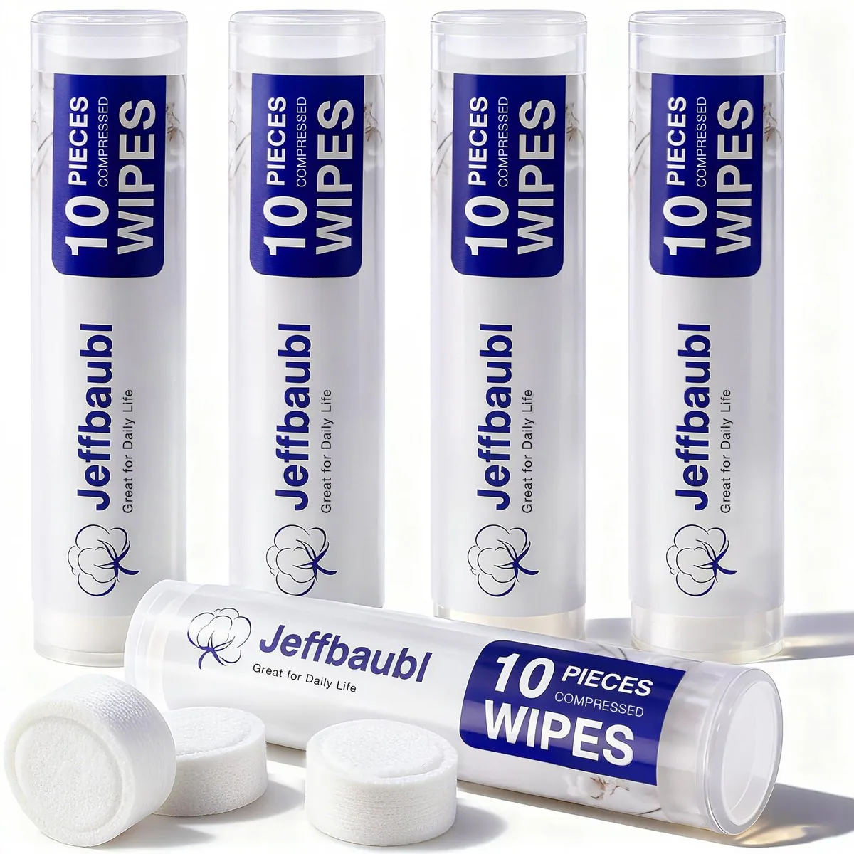 White compressed cotton towel tablets in 20 small tubes, each holding 10 tablets, total 200 pieces